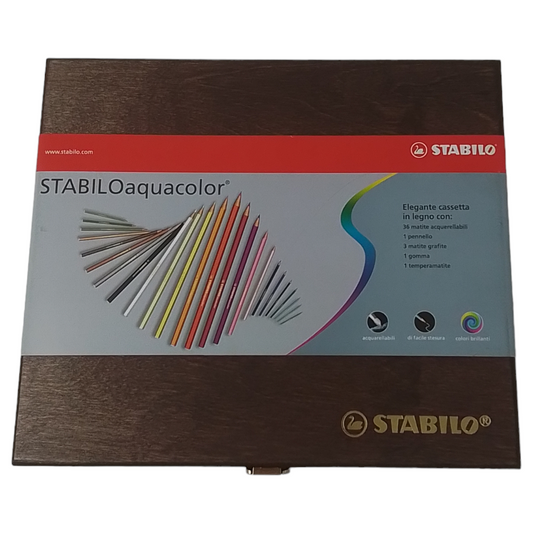 STABILO Aquacolor Cassetta in legno 36 matite acquerellabili + accessori